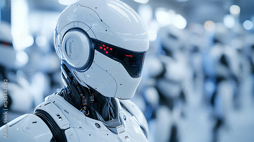 Poster futuristic humanoid robot with a sleek design, showcasing advanced technology and artificial intelli