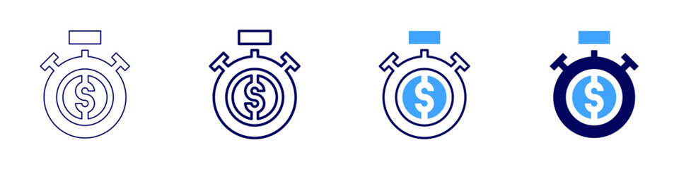 Timer signal icon in 4 different styles. Thin Line, Line, Bold, and Bold Line. Duotone style. Editable stroke