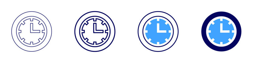Timer stability icon in 4 different styles. Thin Line, Line, Bold, and Bold Line. Duotone style. Editable stroke