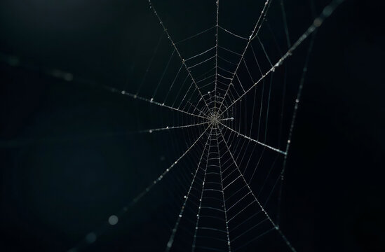 Web of predatory spider on black background. AI Generative