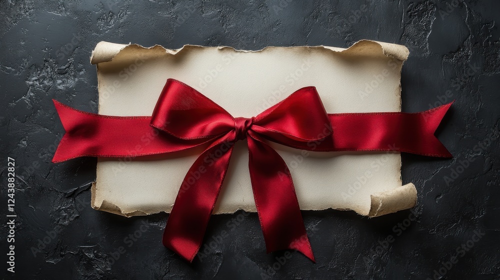 Poster white scroll tied with red ribbon isolated on transparent background