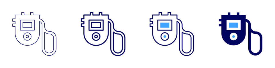 Timer tool icon in 4 different styles. Thin Line, Line, Bold, and Bold Line. Duotone style. Editable stroke