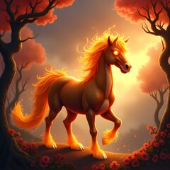 horse on sunset background