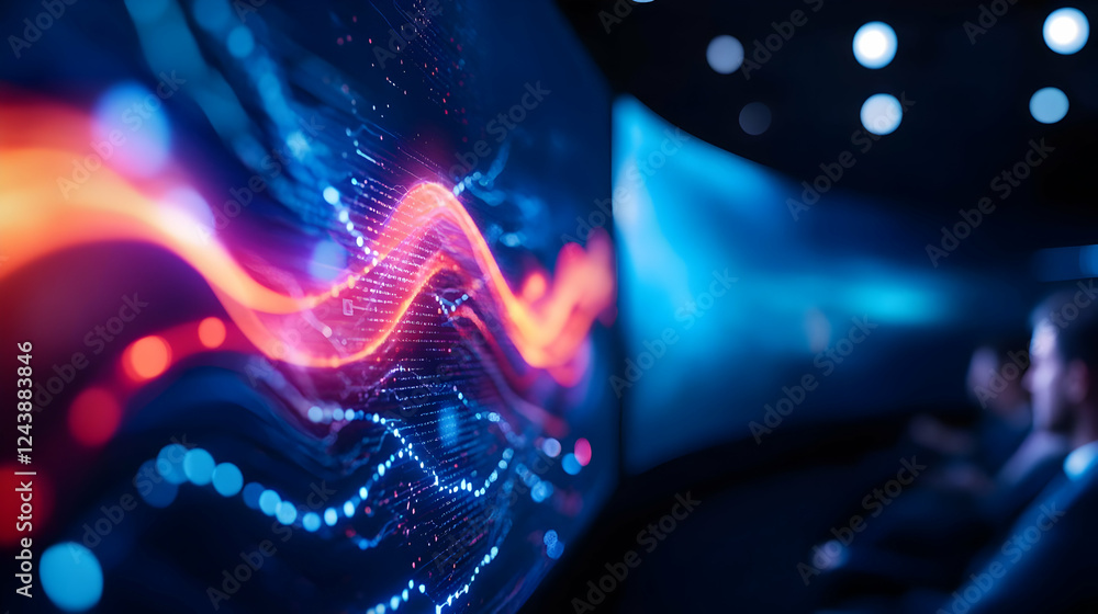 Poster high-tech digital abstract background with vibrant flowing lines showcasing data visualization and i