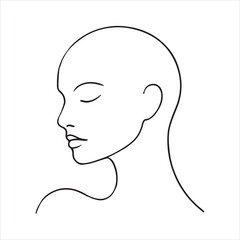 Thin line Outline of human head silhouette on white background
