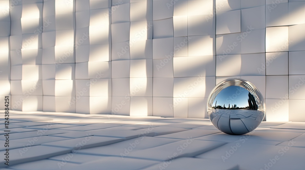 Poster during the daylight hours, one can observe captivating reflections in a glossy sphere that contrasts