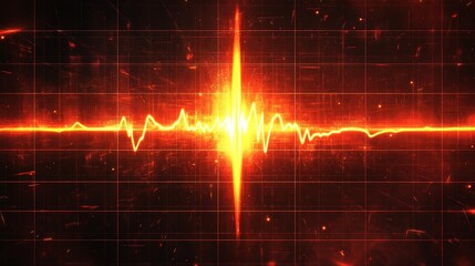 Red Heartbeat Waveform on Dark Grid, Abstract Vector Illustration of Cardiac Rhythm and Technology
