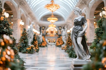 A grand hall filled with statues of legendary historical figures
