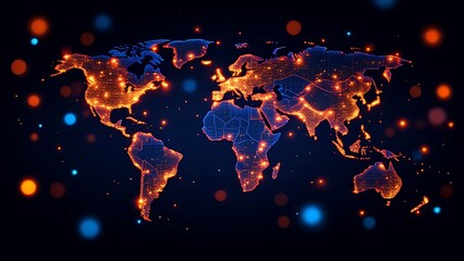 Global digital map data world analysis internet network connection glows bright orange background wallpaper AI generated image