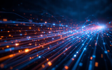 Obraz premium Realistic Fiber Optic Data Transmission with Glowing Light Trails