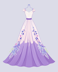 Elegant Lavender Ombre Wedding Dress with Floral Embellishments.