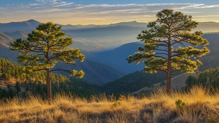 Fototapeta premium Peaceful Dawn Over Two Pines