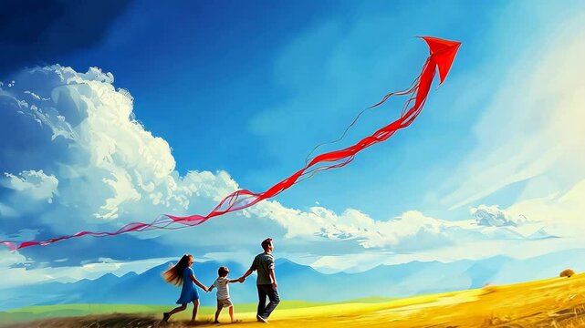 风筝飘扬亲子放飞梦想快乐亲情游玩