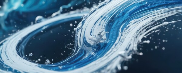 Water background macro photography with swirling abstract blue and white liquid texture, swirling motion, fluid dynamics, abstract art