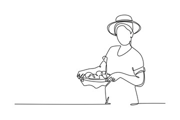 Outdoor street market concept. Single line draw design vector graphic illustration.