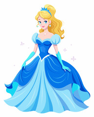 Elegant Blue Princess Ball Gown Illustration.