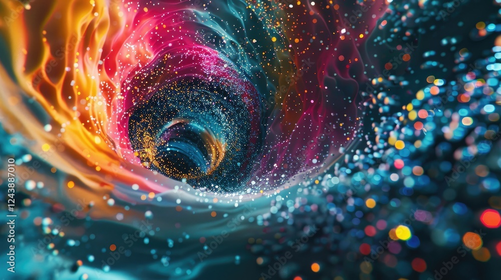 Poster glitchy vortex sucking in streams of colorful data
