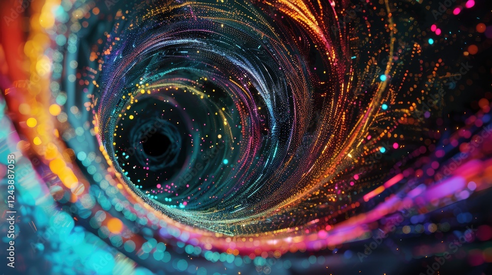 Poster glitchy vortex sucking in streams of colorful data