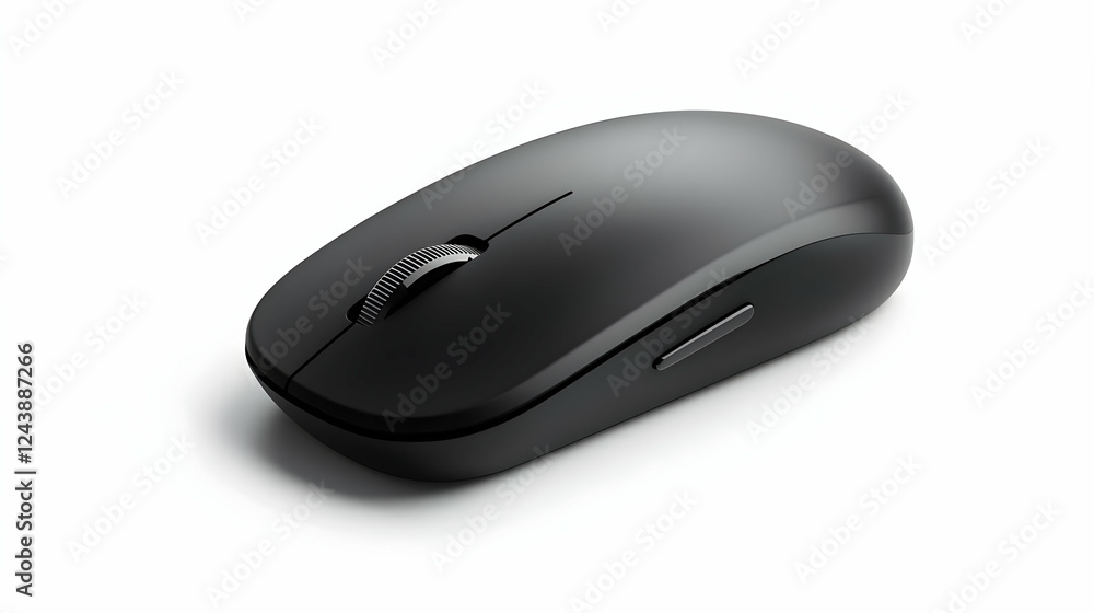 Poster sleek black computer mouse on a white background, showcasing modern design and functionality for tec