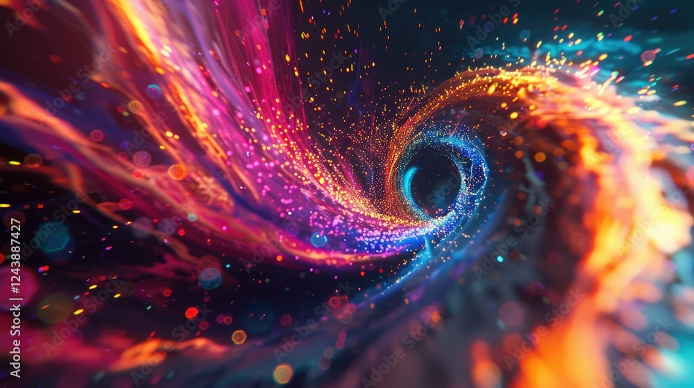 Poster glitchy vortex sucking in streams of colorful data