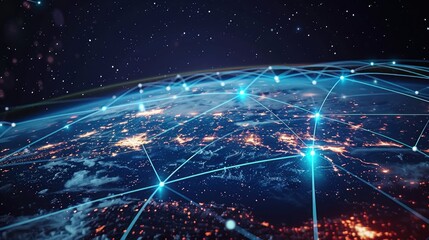 Global world network and telecommunication on earth cryptocurrency and blockchain and IoT