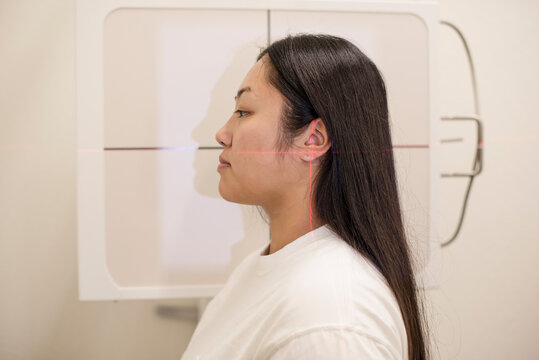 Close up of side view of patient getting x-ray
