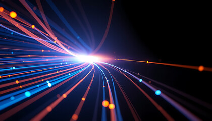Fototapeta premium Realistic Fiber Optic Data Transmission with Glowing Light Trails