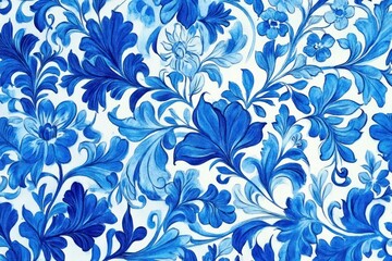 Obraz premium Ornate Blue Floral Pattern Design Ideal for Textiles, Wallpapers, and Decorative Use