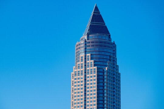 facade Messeturm Frankfurt, skyscraper in Frankfurt, in Germany Frankfurt am Main, Hesse, Germany, Festhalle Frankfurt - January, 19, 2025