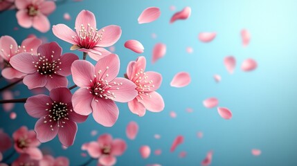 Pink cherry blossoms falling, spring background