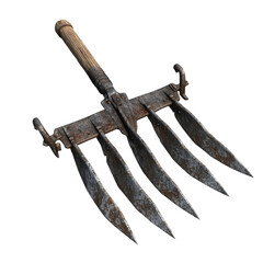 Obraz premium Vintage Metal Garden Rake with Wooden Handle and Rusty Blades