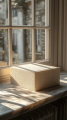 Sunlit Beige Box on Window Sill