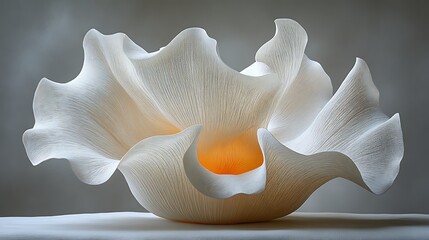 Abstract White Sculpture with Orange Interior Light
