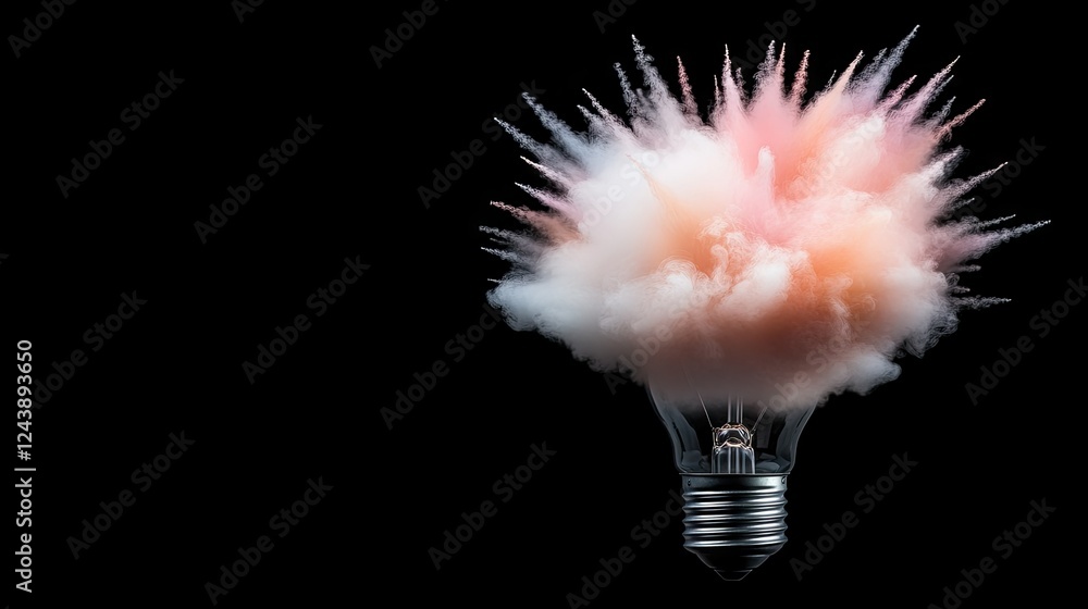 Poster bright explosion of colored smoke emanating from a lightbulb showcasing creativity and innovation in
