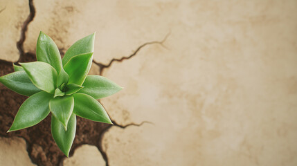 Green Plant Growing in Cracked Earth Symbolizing Resilience