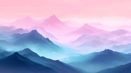 Obraz premium Misty Mountain Landscape with Fading Valleys Under a Pink Sky