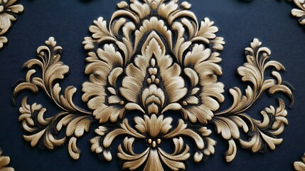 Elegant Gold and Black Floral Damask Wallpaper Design