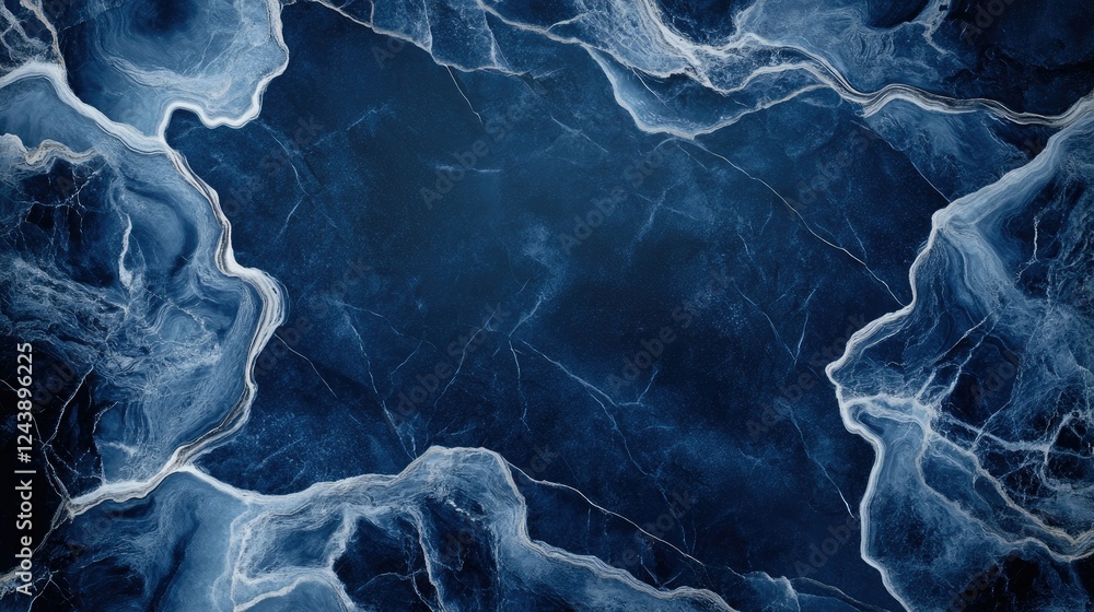 Poster abstract design featuring swirling blue and white patterns resembling water movement in a tranquil s