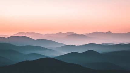 Misty Mountain Range with Fading Hills in the Soft Dawn Light
