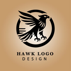 Obraz premium Elegant Black and White Hawk Logo Vector with Circular Background for Business Branding and Sports Team Emblem High-Resolution Design