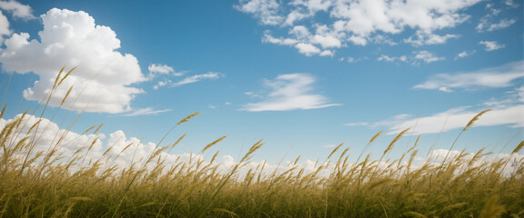 Obraz premium A landscape photograph of wild grass growing in a open field