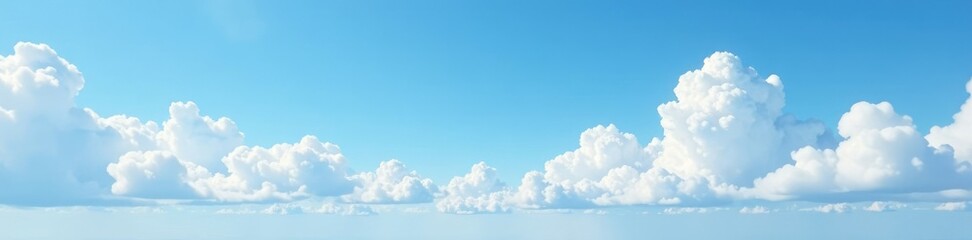 White and puffy clouds drift lazily across the blue horizon, puffy white clouds, serene atmosphere, fluffy clouds