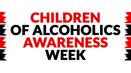 Children of Alcoholics Awareness Week text with side lines on a black background. Which is observed every year in February to celebrate and wish Children of Alcoholics Awareness Week.