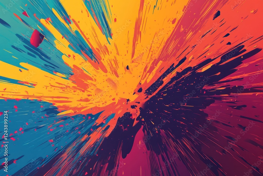 Poster vivid color explosion abstract art with dynamic splashes and energetic visual impact