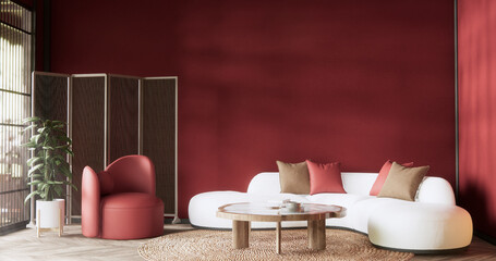 scene red sofa on valentines living room japanese traditional style.