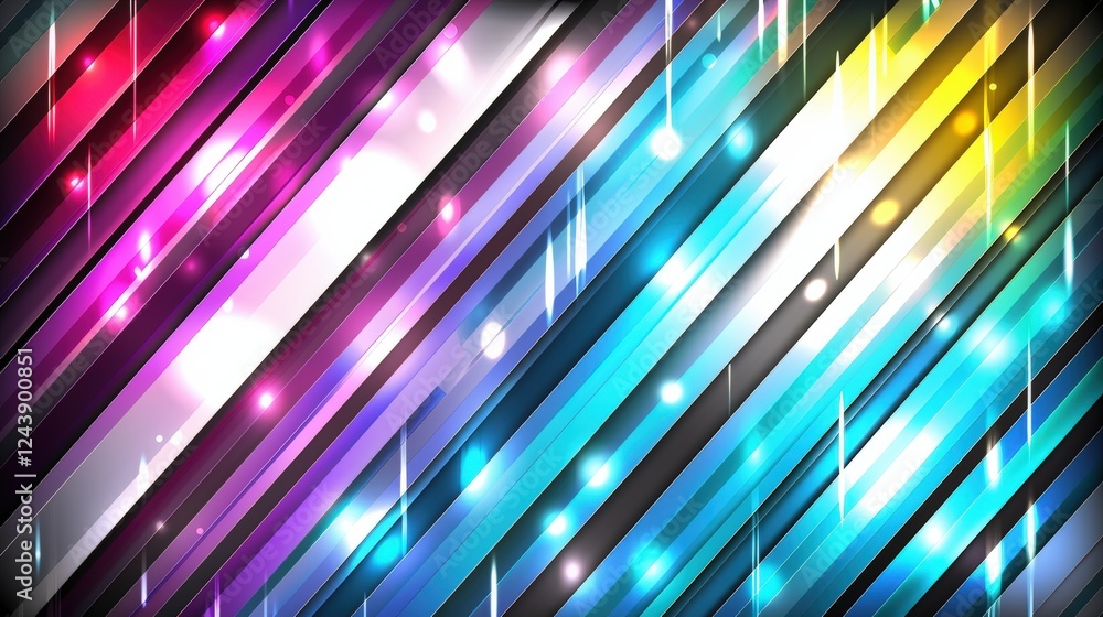 Poster a vibrant, abstract background featuring diagonal stripes in various colors, complemented by shimmer
