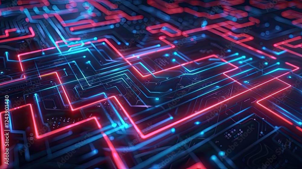 Poster neon maze of interconnected digital pathways