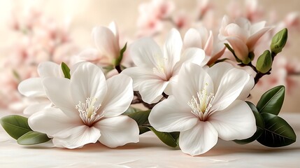 Delicate White Magnolia Blossoms with Soft Background