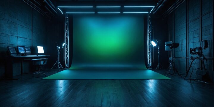 Modern studio space with dynamic lighting for creative projects and video production