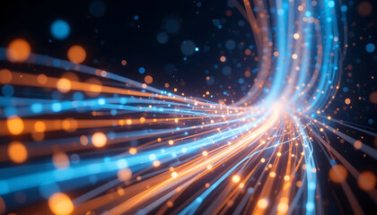 Obraz premium Realistic Fiber Optic Data Transmission with Glowing Light Trails